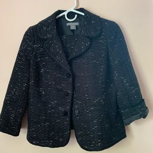 Ann Taylor black tweed blazer and skirt set.